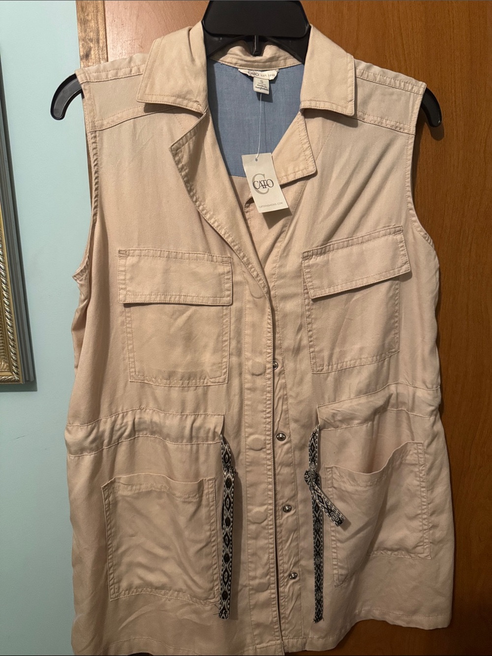 Cato Beige Sleeveless Utility Top/Vest with Drawcord